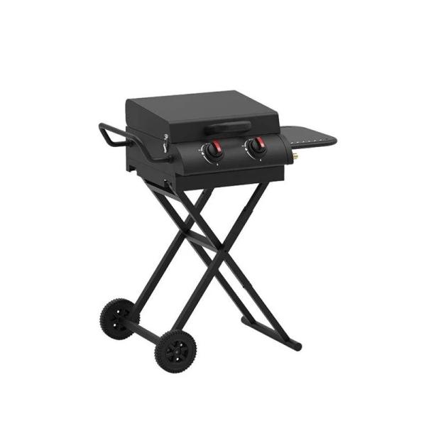 grade de acampamento fresca exterior portátil de aço preta do gás de 90*80*53cm com rodas pequenas