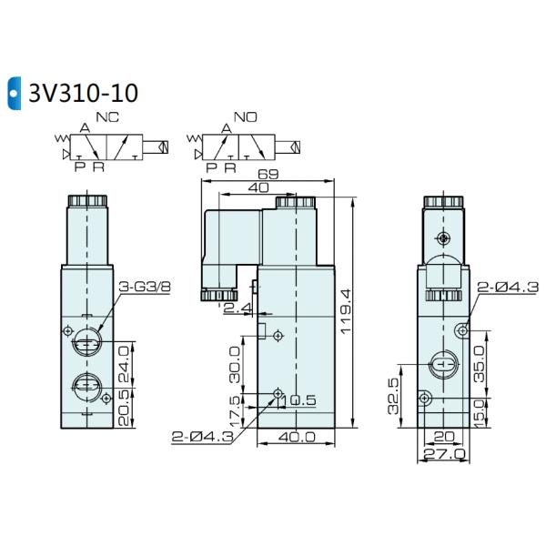 3V310-10 Airtac Type 3 Way Pneumatic Solenoid Air Valve 12V DC