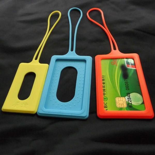Durable Blue Pink Silicone Credit Card Pouch / Silicone Travel Bag Tag With Double Sided Open Window For Card Protect