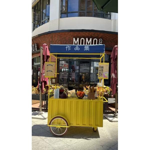 Stainless Steel Insulation Tempered Glass Outdoor Street Vending 3 Wheel Coffee Bike