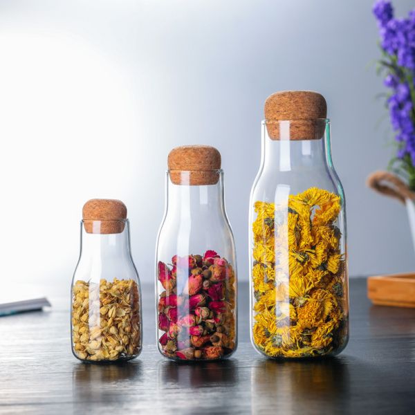 Morden Style Borosilicate Glass Storage Jar With Cork Lid BPA Free Household Use