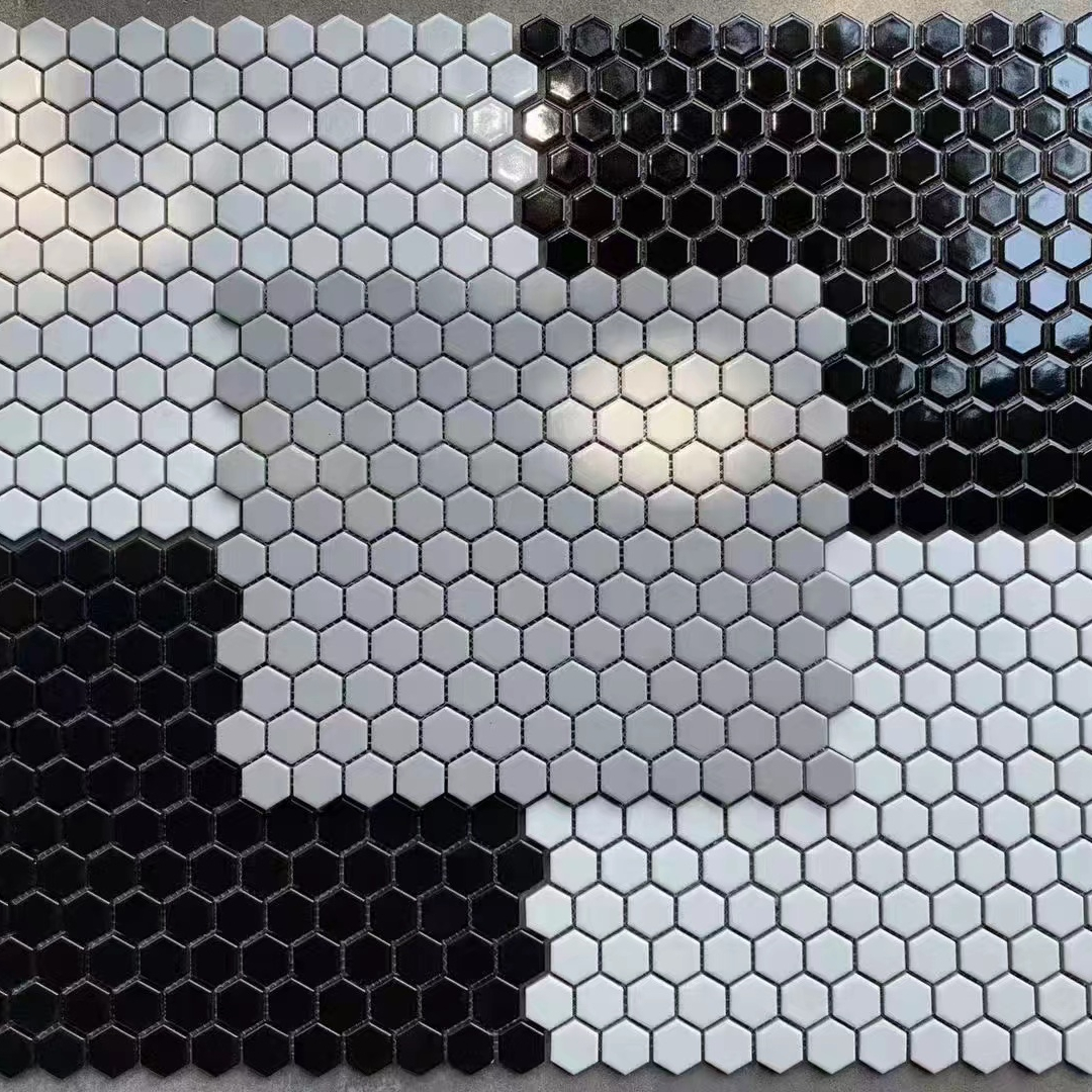 Hexagon Black Mosaic Ceramic Tile for Bathroom Floor Dustproof