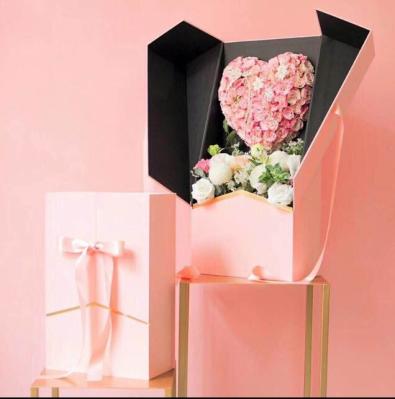 Gift Bouquet Floral Packaging Boxes Custom Flower Long Stem Roses Box Rectangular Ribbon Decoration