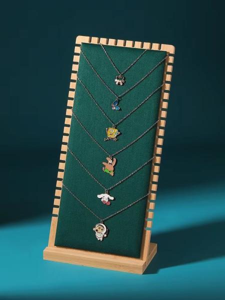 Wood Color Jewelry Stand Display 90*90*210mm Necklace Tray Display
