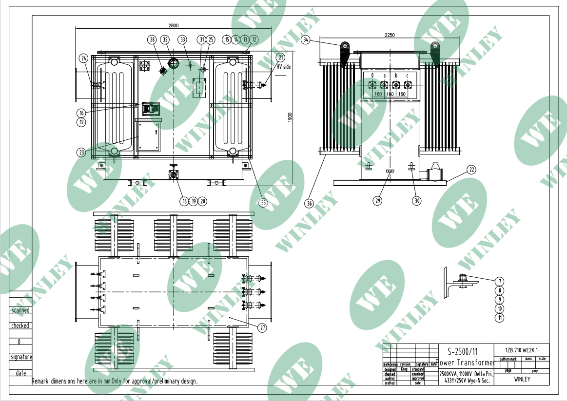 2500kVA Oil-Immersed Substation Power Transformer 11kV to 433V for Industrial Manufacturing AS60076