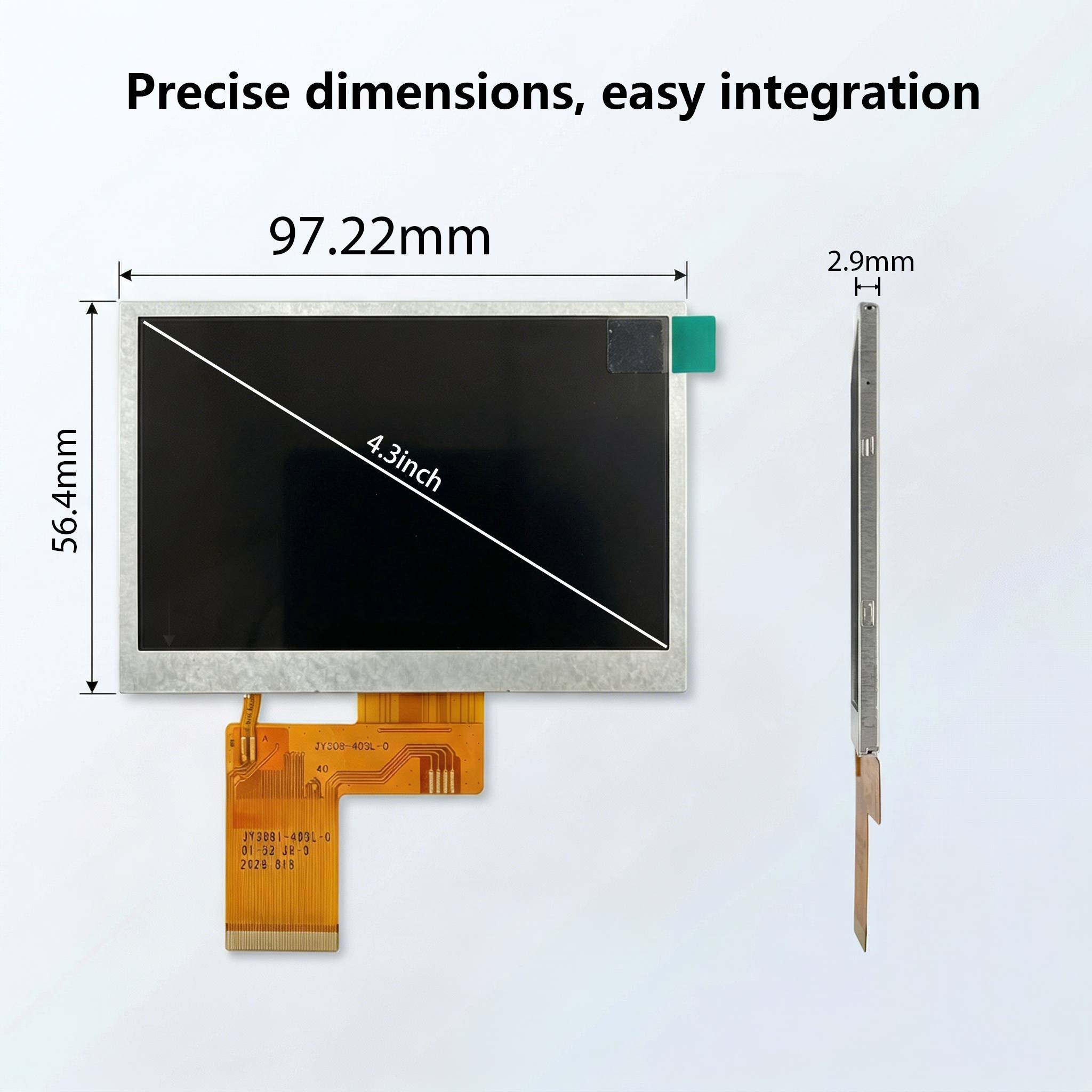 4.28 Inch 480x272 IPS TFT LCD Module 600 Nits 40 Pin RGB Interface Wide Viewing Embedded Display