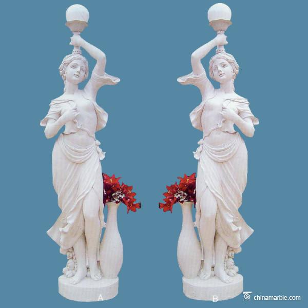 Outdoor Garden White Marble Stone Sculpture Double Figures Weathering Resistance
