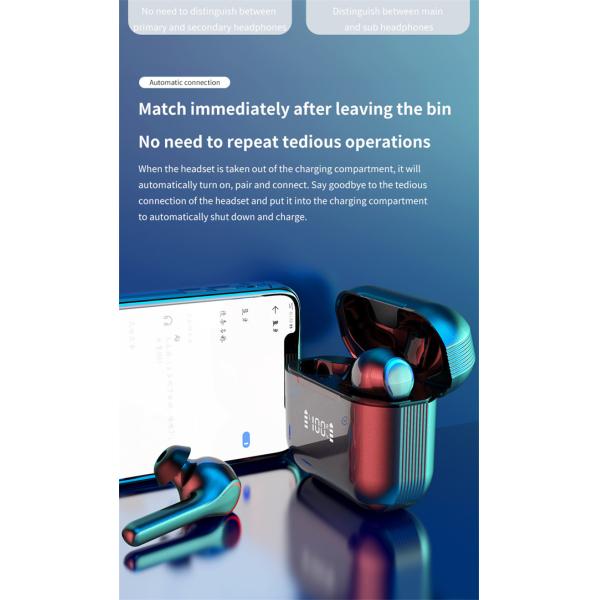 V5.0 True Wireless Stereo Earphone USB C Fast Charger LED Light Bluetooth TWS Headphone