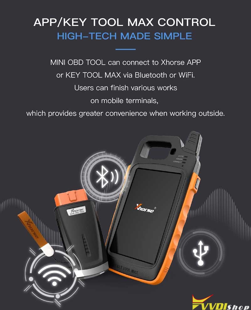 Bluetooth Xhorse VVDI Ключевой инструмент Max с VVDI MINI OBD инструмент Отправить обновление кабеля