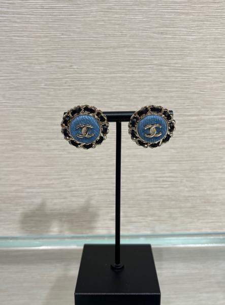 Leather Woven Chain Denim Luxury Clip On Earrings 18K Gold Plated Round Shape
