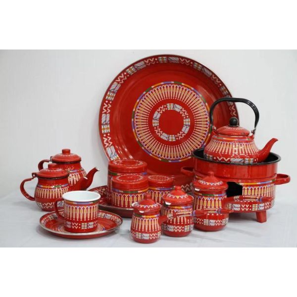Customized Color Turkish Tea Cup Set Enamel Teapot 0.8L 12L 18L 24L Capacity