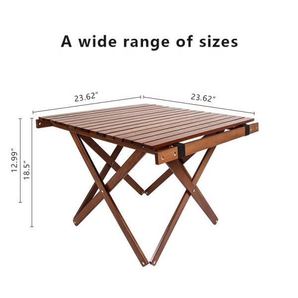 60x60cm Adjustable Height Camping Table 33-47cm Foldable Beech Wood