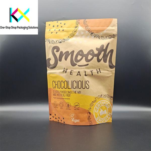 Digital Printed Kraft Paper Packaging Bags 140um Stand Up Zipper Pouch With Low MOQ