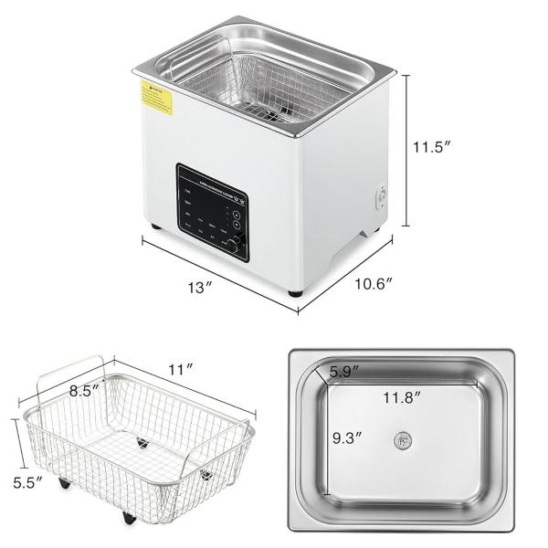 Industrial Tools Jewelry Ultrasonic Cleaner 240W Ultrasonic Power 7-Level Adjustment 10L Capacity Heating Power 300W
