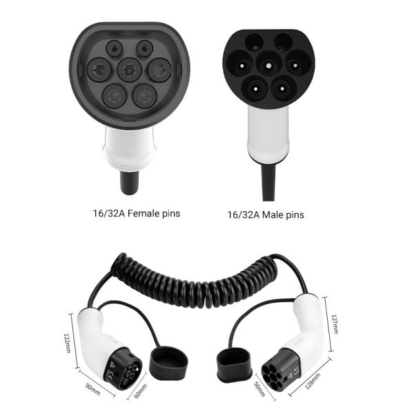 Type2 To Type2 EV Charging Cable 32A 7kW 16ft 5m IEC Model 3
