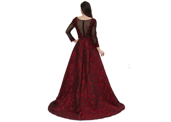 Purplish Red Women Party Long Sleeve Evening Gowns / Vintage Nightdress