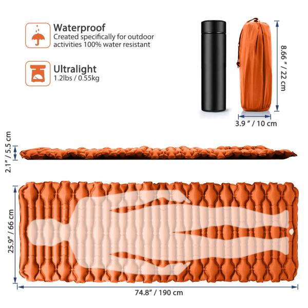 4 Season Comfortable Compact 8x3'' Inflatable Sleeping Pad