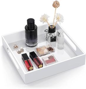 Large White Acrylic Tray With Handles Serving Lucite Square