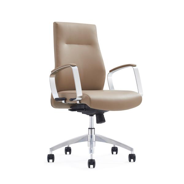 Middle Back Leather Office Chair Swivel With Aluminum Armrest