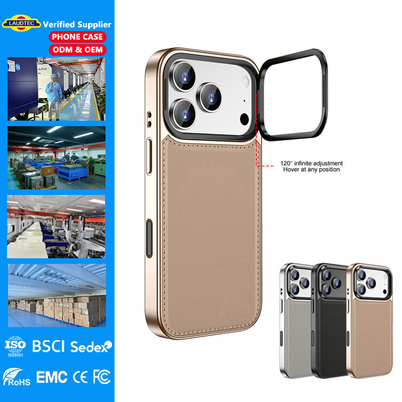 ODM OEM Leather Phone Case for iPhone 15 16 17 18 Pro Max, Electroplated Frame Magnetic Cover with Independent Camera Button