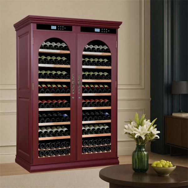 Burgundy Solid Wood Dual Zone Kitchen Wine Cooler with Smart Digital Control Panel