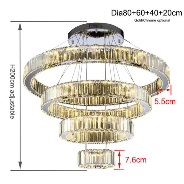 Luxury Staircase Crystal Chandelier Large Modern Rings silver chandeliers(WH-NC-49)