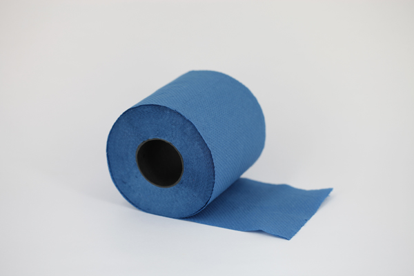 Solid blue toilet tissue roll