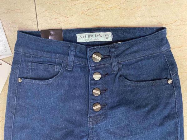 4 Buttons Ladies High Waisted Skinny Jeans Dark Blue 85% Cotton 13% Polyester