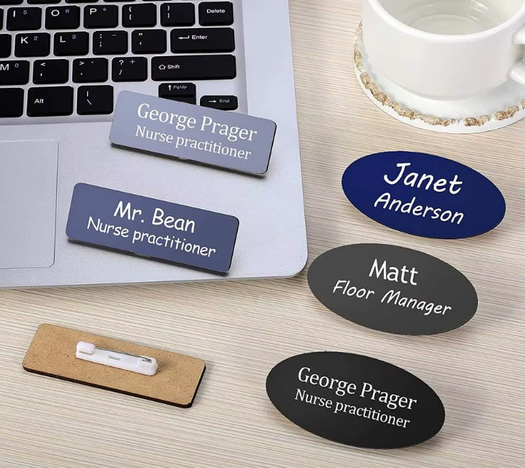 Custom Printed Two Color Blank Employee Name Badge DIY Write-On Staff Identification