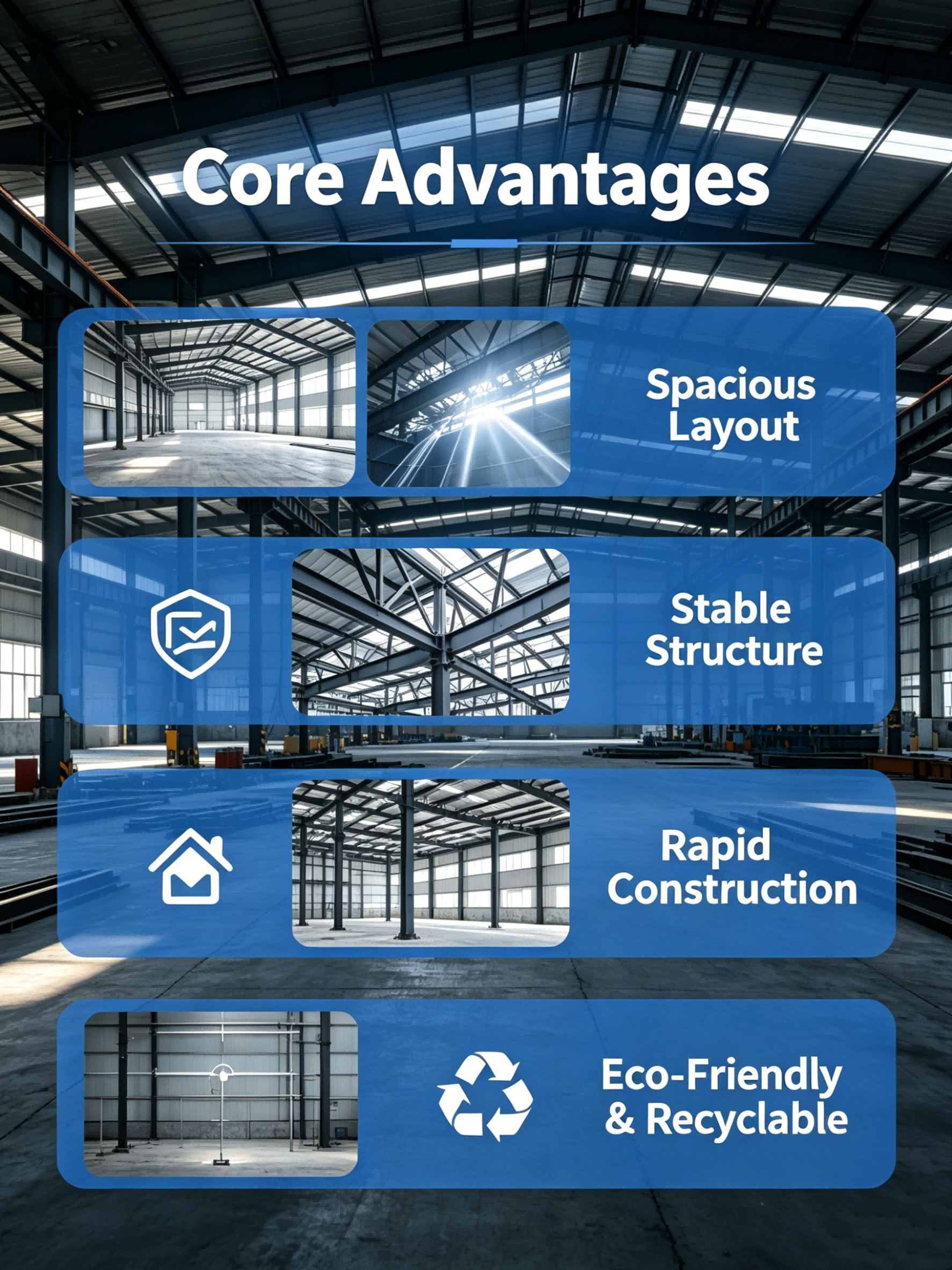 Custom-made hot-rolled Q355B steel structure buildings from factories in China.