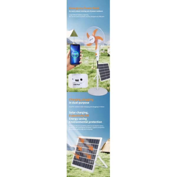 16 Inches Solar Standing Fan 15W Energy-saving Solar Powered Fan Rechargeable