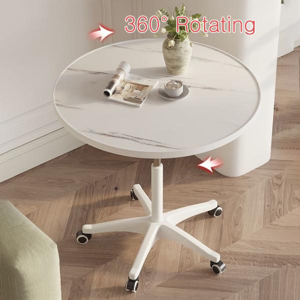 Living Room Furniture Adjustable Coffee Table with PANEL Wood Style and Movable Rolling Round Rack