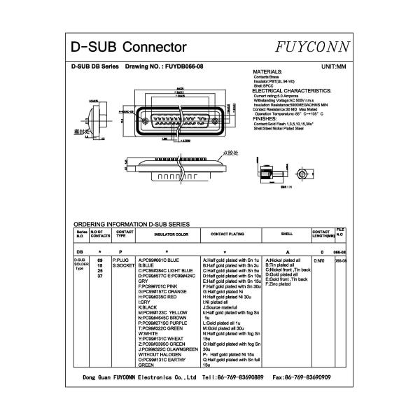 Соединитель мужчины D-SUB припоя водоустойчивый, 9 15 25 37 соединитель Pin D-SUB