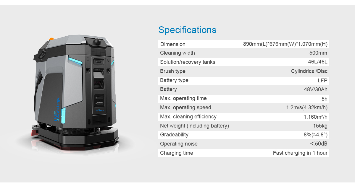 5-in-1 Smart Commercial Cleaning Robot 48V 30Ah Battery High Efficiency Autonomy Vacuuming Mopping Robot