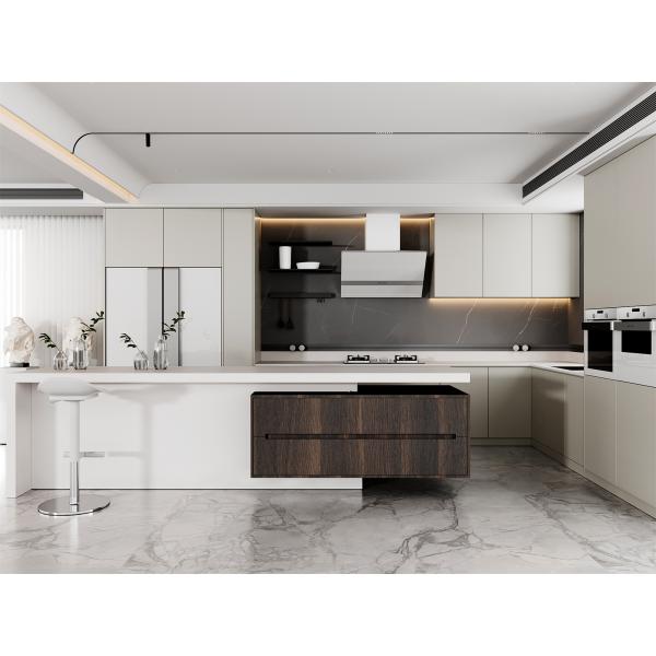 Matte Lacquer Finish Brown L&U Shape Wooden Furniture Of Kitchen Cupboard