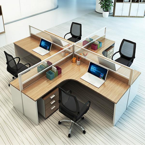 Four Person Use MDF Particle Board Tables / Workstation Dark Wood Computer Desk