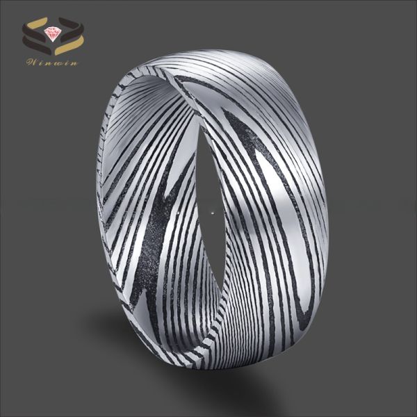 Third Party Appraisal Black 8mm Damascus Steel Ring Dome Finished Wedding Band For Men Inlay N/A Certificate Type