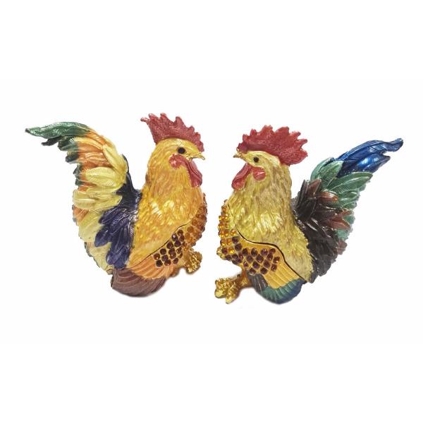 Metal enamel beautiful rooster figure status jewelry box for cock year gifts