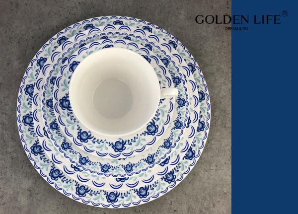 20-Piece Porcelain Tableware Set blue Decal Patterns Dinnerware Sets with Dinner Plate, Dessert Plate, soup plate, cup a