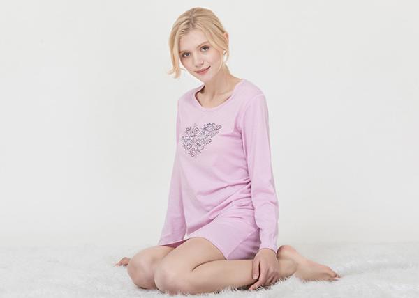 Pink Ladies Long Sleeve Nighties / Womens Summer Nightgowns Heart Shape Placement Print