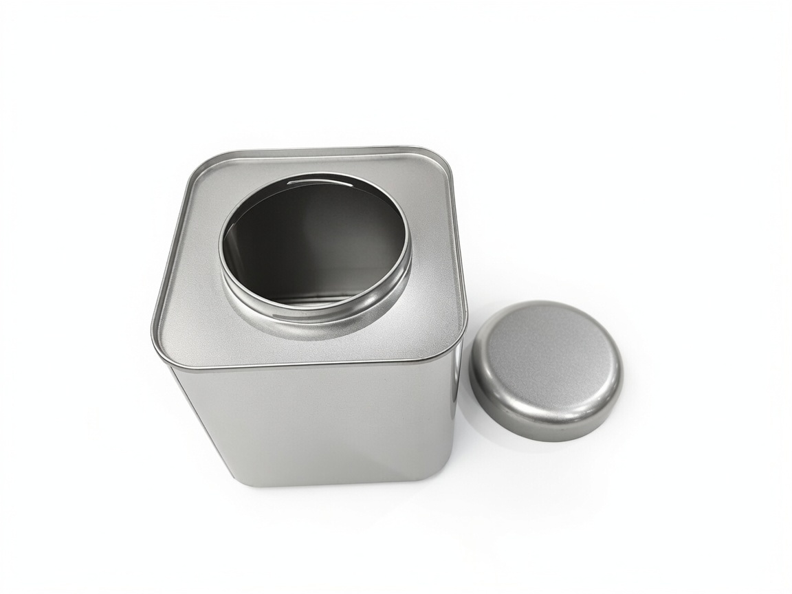 Square Silver Metal Tea Tin Can with Round Lid - Premium Loose Leaf Tea Storage, Chocolate, Matcha Powder, Candy, Coffee