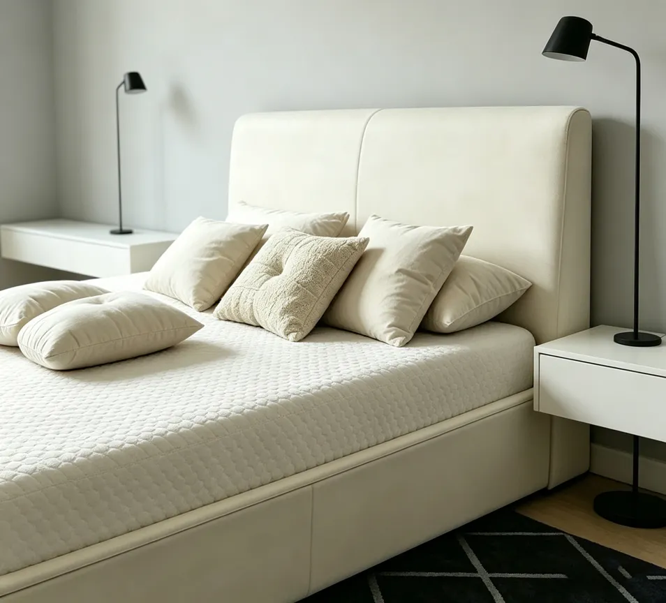 Luxury Style Wooden King Size Bed with Upholstered Headboard Design