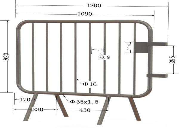Crowd Control Barriers  1 Tubing *16ga thick H3.6'xW8'*1100mmx2400mm Upright 5/8 19Ga Thick Spacing4
