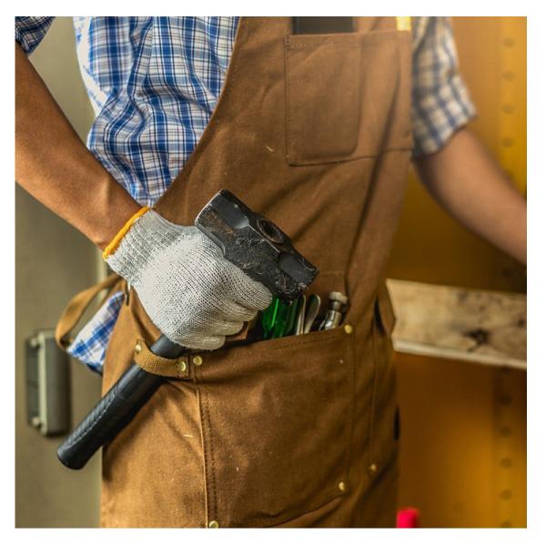 Restaurant Bar Essential Washed Canvas Chef Bib Apron with Tool Pocket and Customized Logo