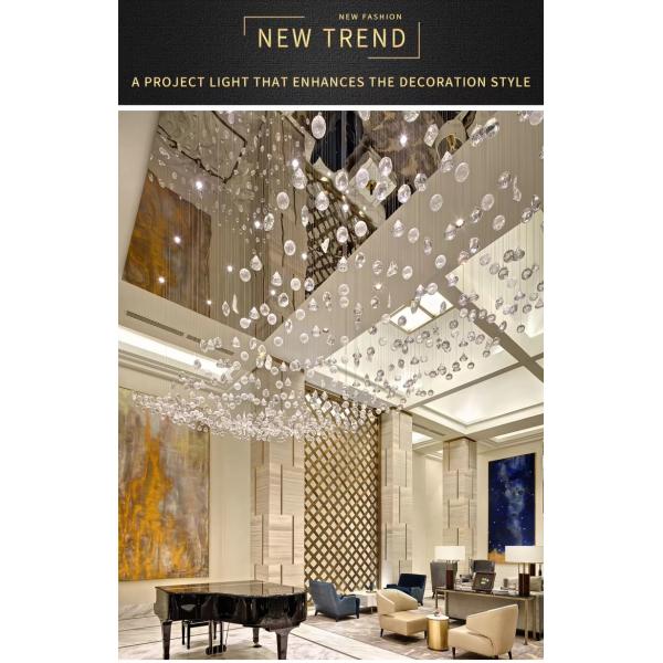 Customized Hotel Lobby Villa Staircase Decoration Modern Ceiling Large Crystal Glass Suspended Chandelier