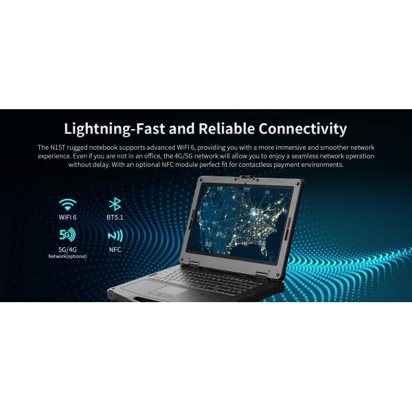 ONERugged N15T 15,6 polegadas Laptop industrial resistente Win11 Intel Core i5/i7 5G RJ45 RS232