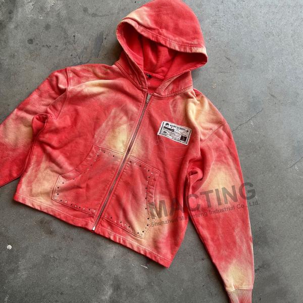 Vintage Sun Faded Acid Wash Tracksuits Custom Rhinestone Distressed Hoodie And Sweatpants Set