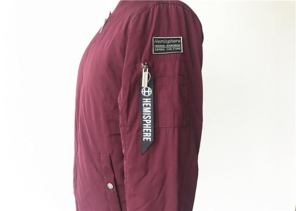 Burgundy Mens Polyester Bomber Jacket Long Sleeve Comfortable Feeling Tw80712
