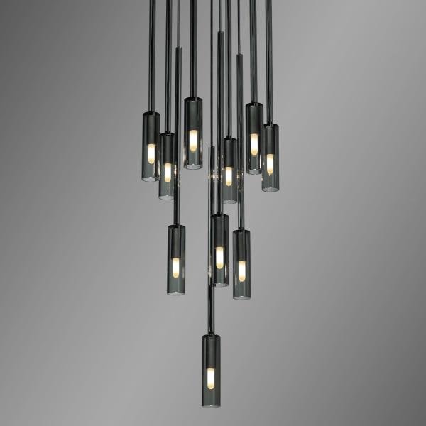 Adjustable Height Modern Brass Circular Chandelier with Oval Crystal Pendant