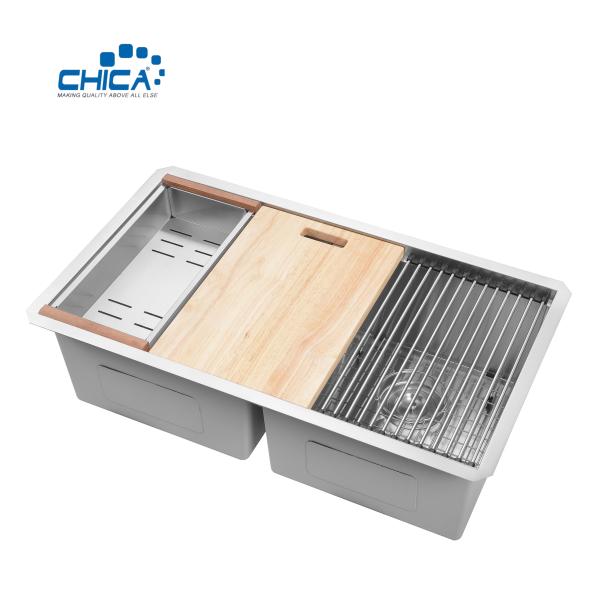 double bowl kitchen sinks 32.75x19x10 quality control procedure 18 gauge stainless steel sink